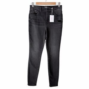 Good American | Good Legs High Rise Skinny Jeans Distressed Faded Black Size 8